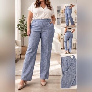 Title:
DKNY Blue Linen Blend Pants Women’s Size XL High Rise Straight Leg Office